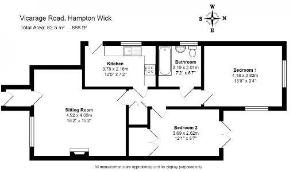 Floorplan for Vicarage Road, Hampton Wick
